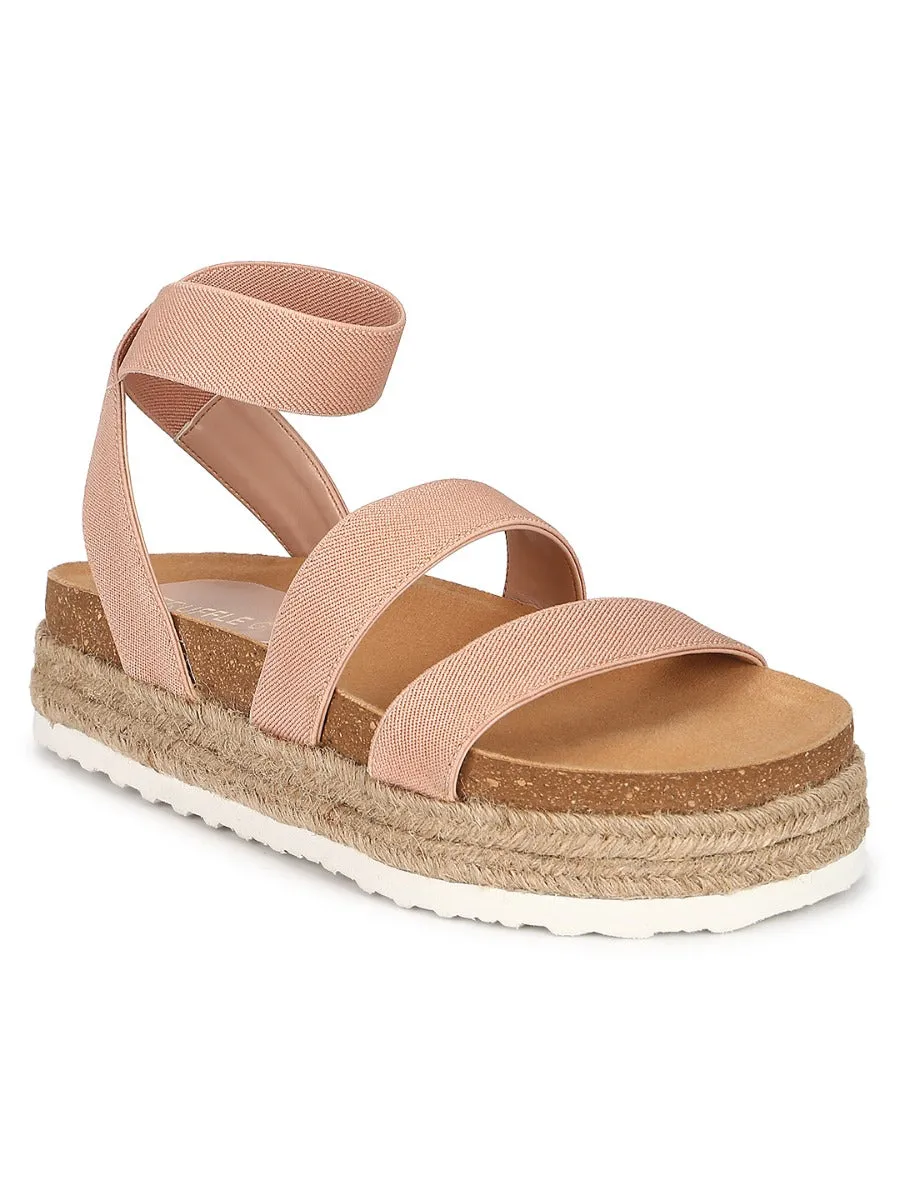 Nude PU Platform Wedges With Back Strap Espadrilles Sandals