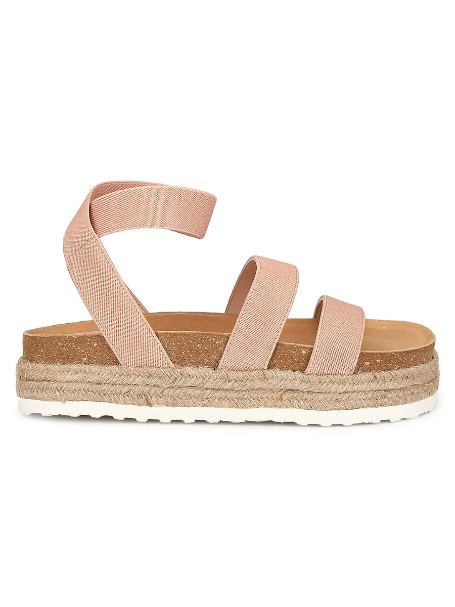 Nude PU Platform Wedges With Back Strap Espadrilles Sandals