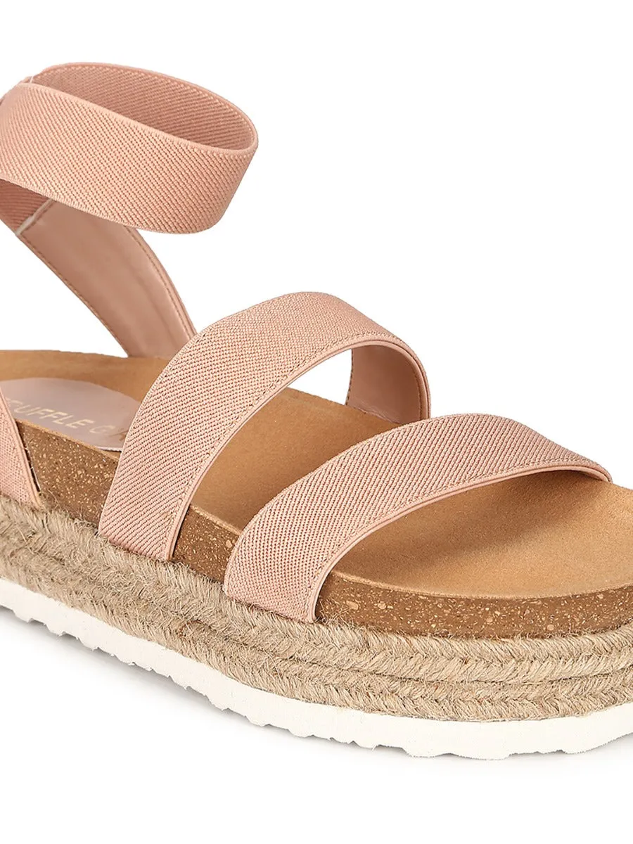 Nude PU Platform Wedges With Back Strap Espadrilles Sandals