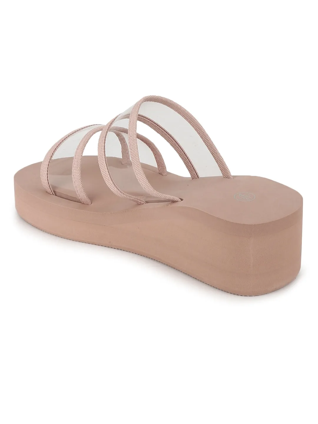 Nude PVC Mid Heel Clear Slip On Wedges