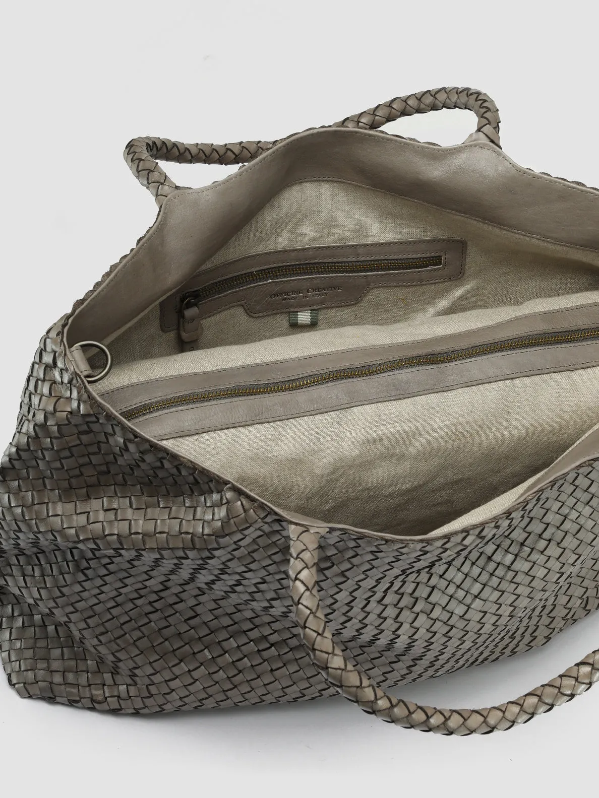 OC CLASS 3 - Taupe Woven Leather Shoulder Bag