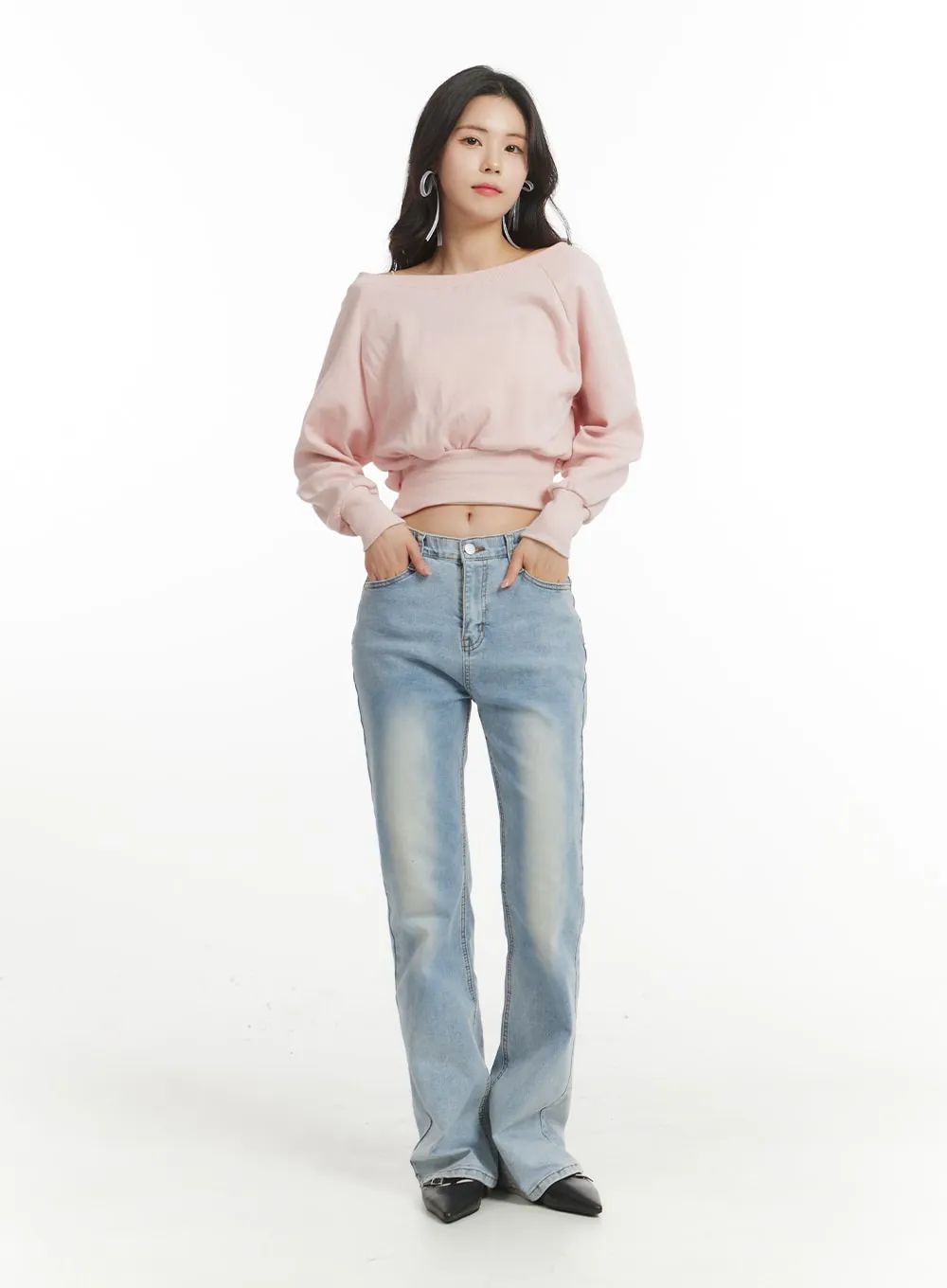 Off-the-Shoulder Cropped Sweatshirt OF427