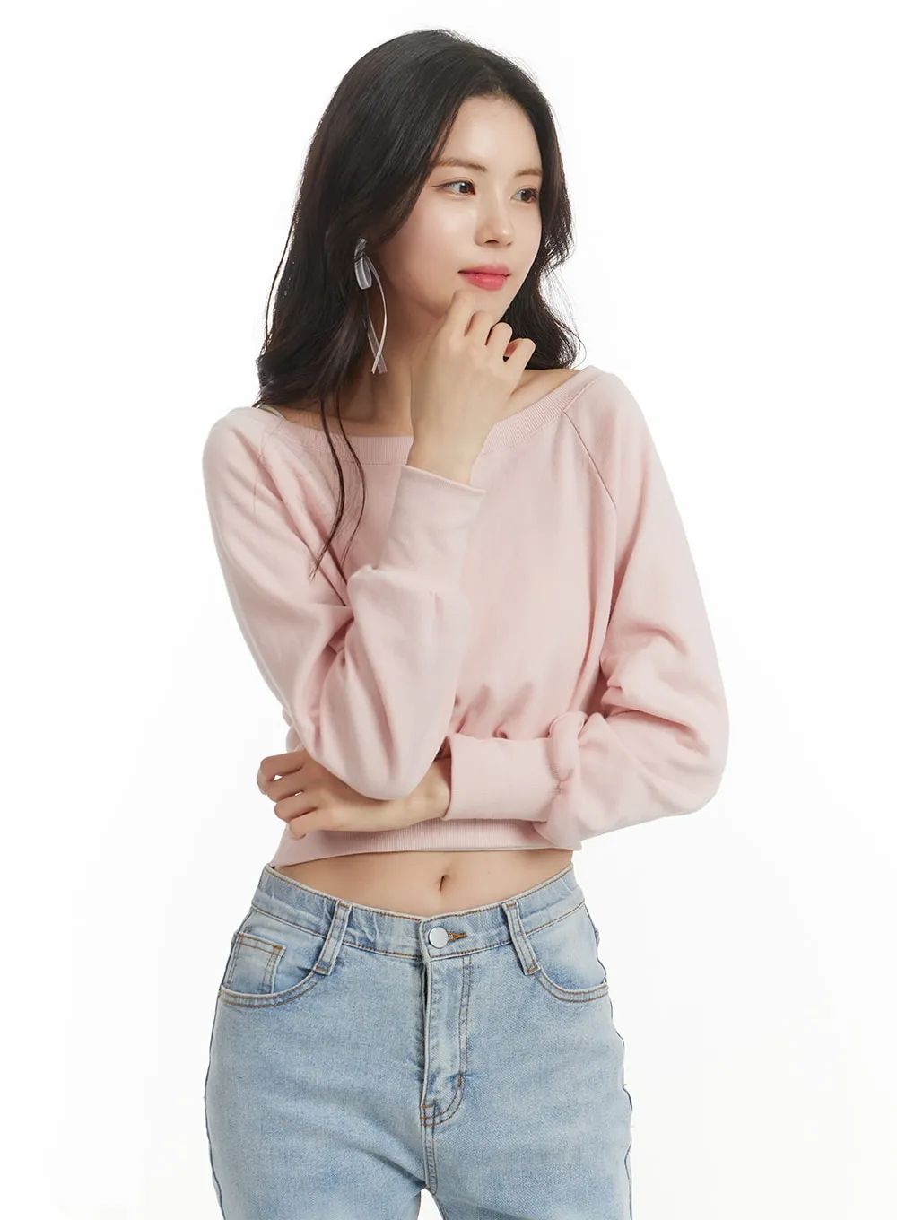 Off-the-Shoulder Cropped Sweatshirt OF427