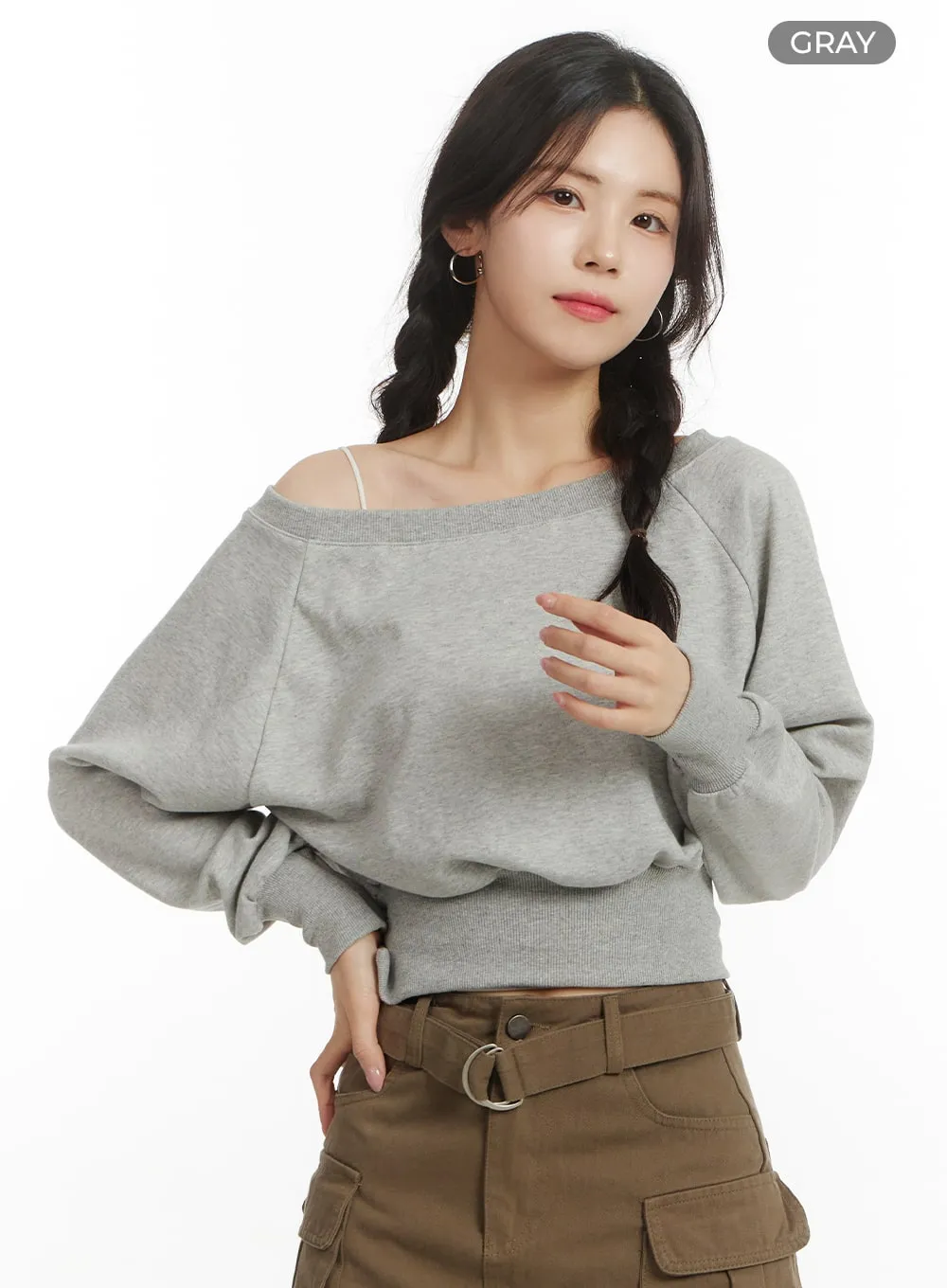 Off-the-Shoulder Cropped Sweatshirt OF427