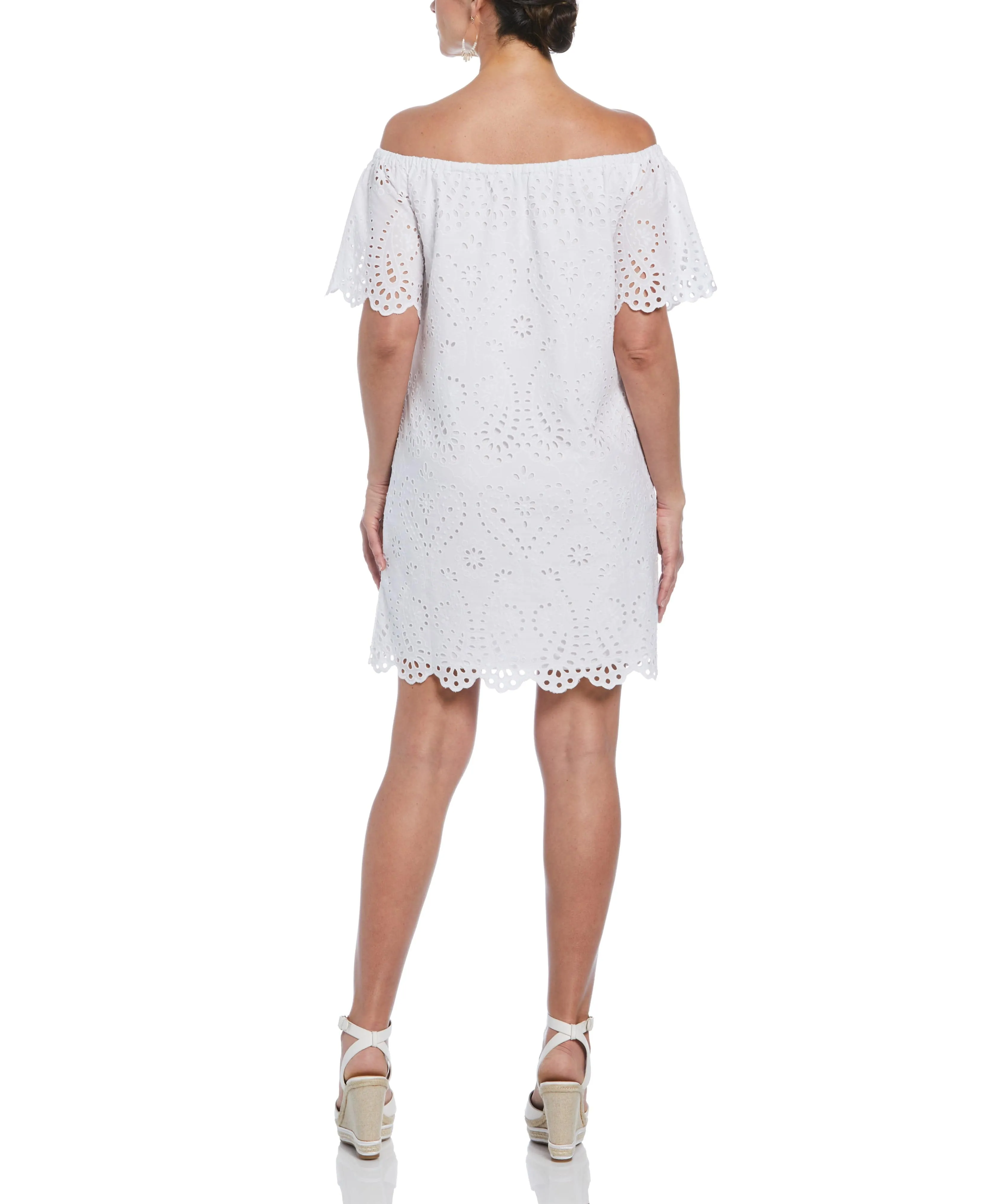 Off-Shoulder Embroidered Eyelet Dress