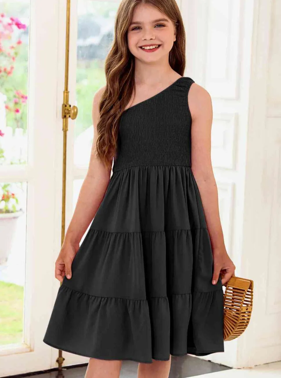 One-Shoulder Sleeveless Tiered Dress