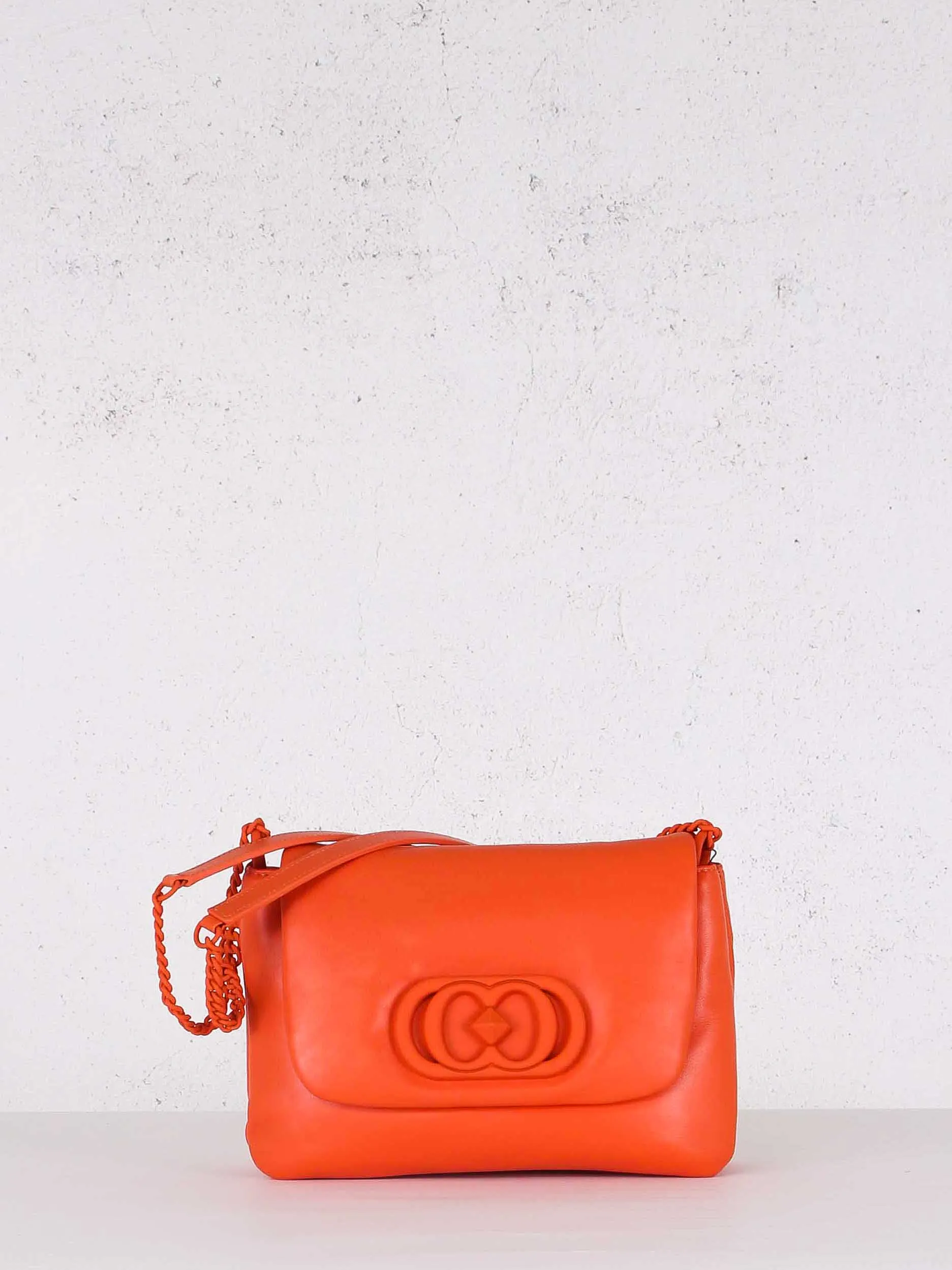 Orange Leather Flap Crossbody