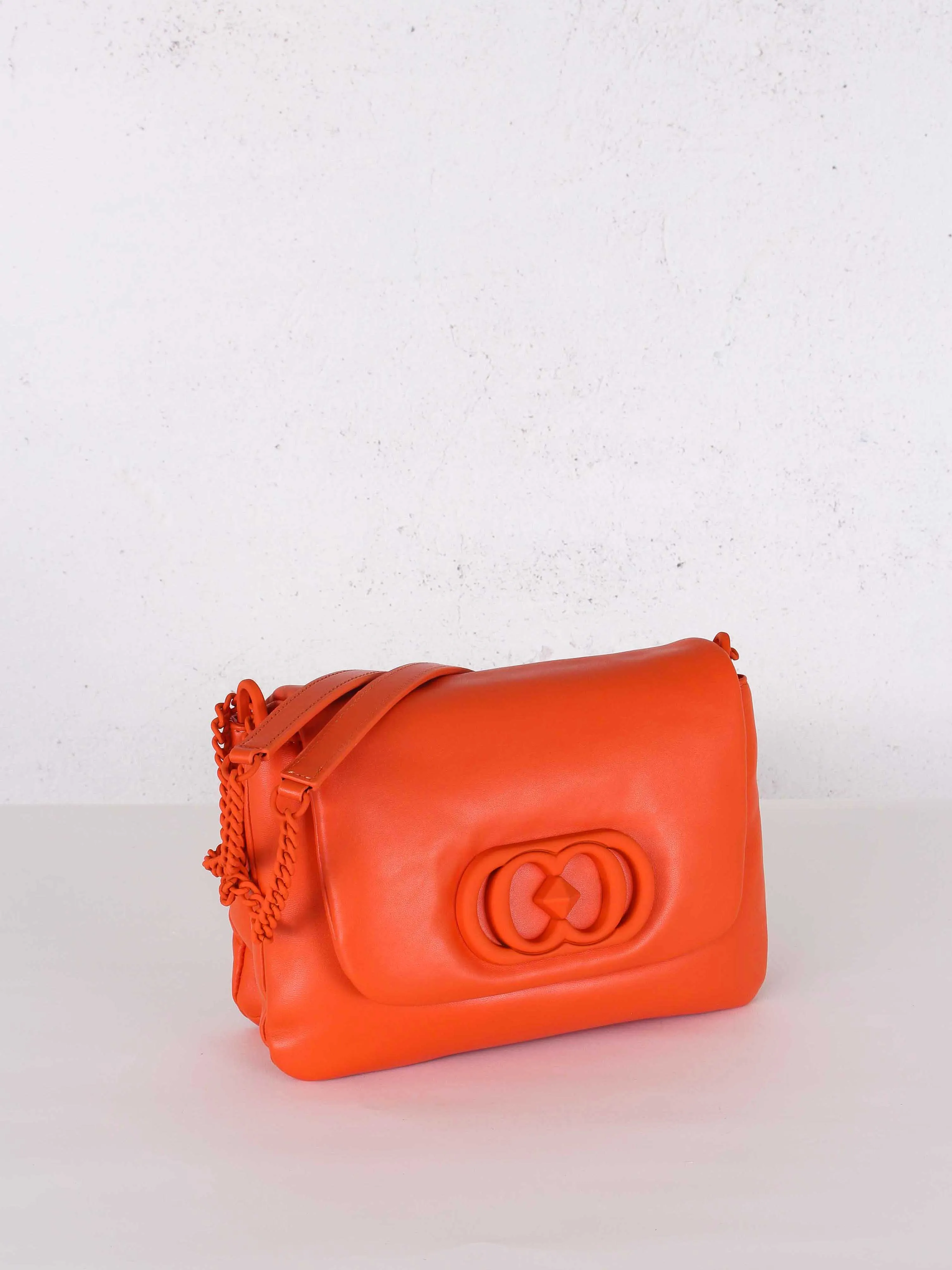 Orange Leather Flap Crossbody