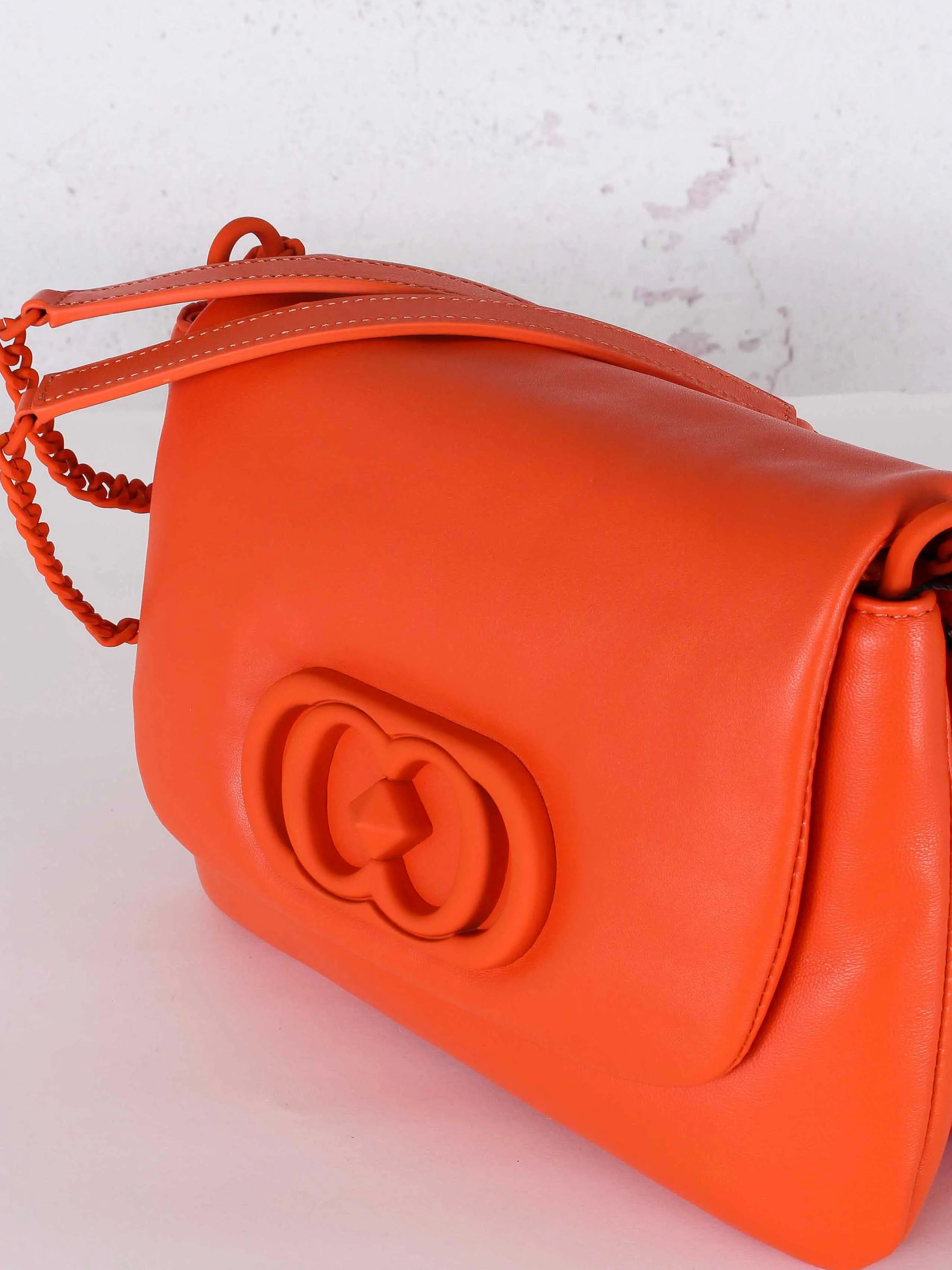 Orange Leather Flap Crossbody