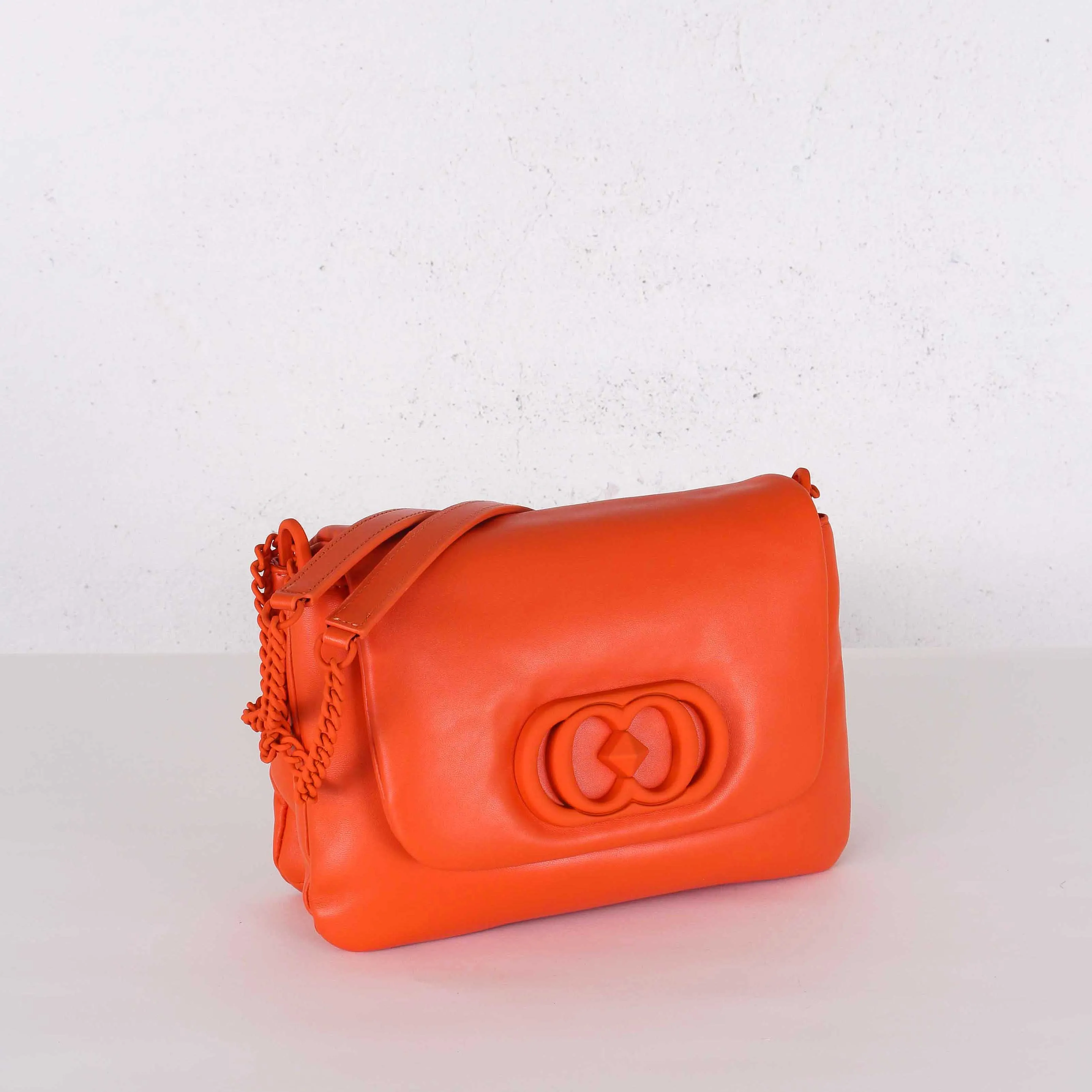 Orange Leather Flap Crossbody