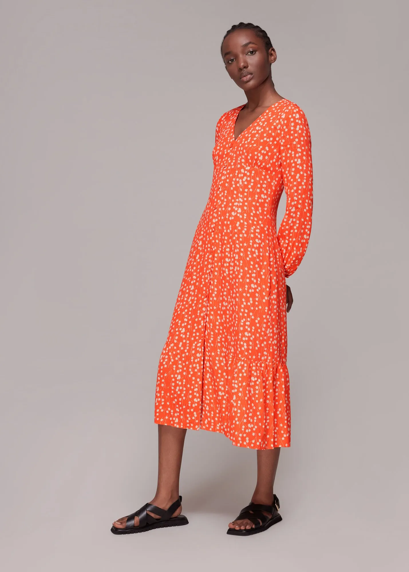 Orange Shooting Star Print Midi Dress