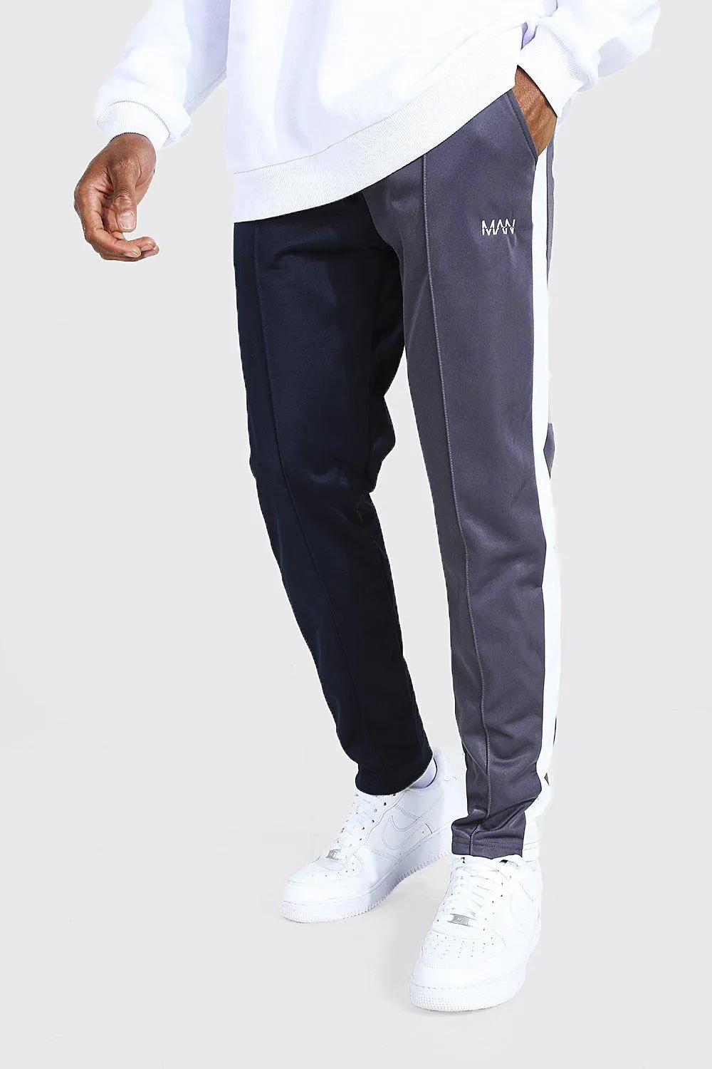 Original Man Spliced Slim Tricot Joggers | boohooMAN UK