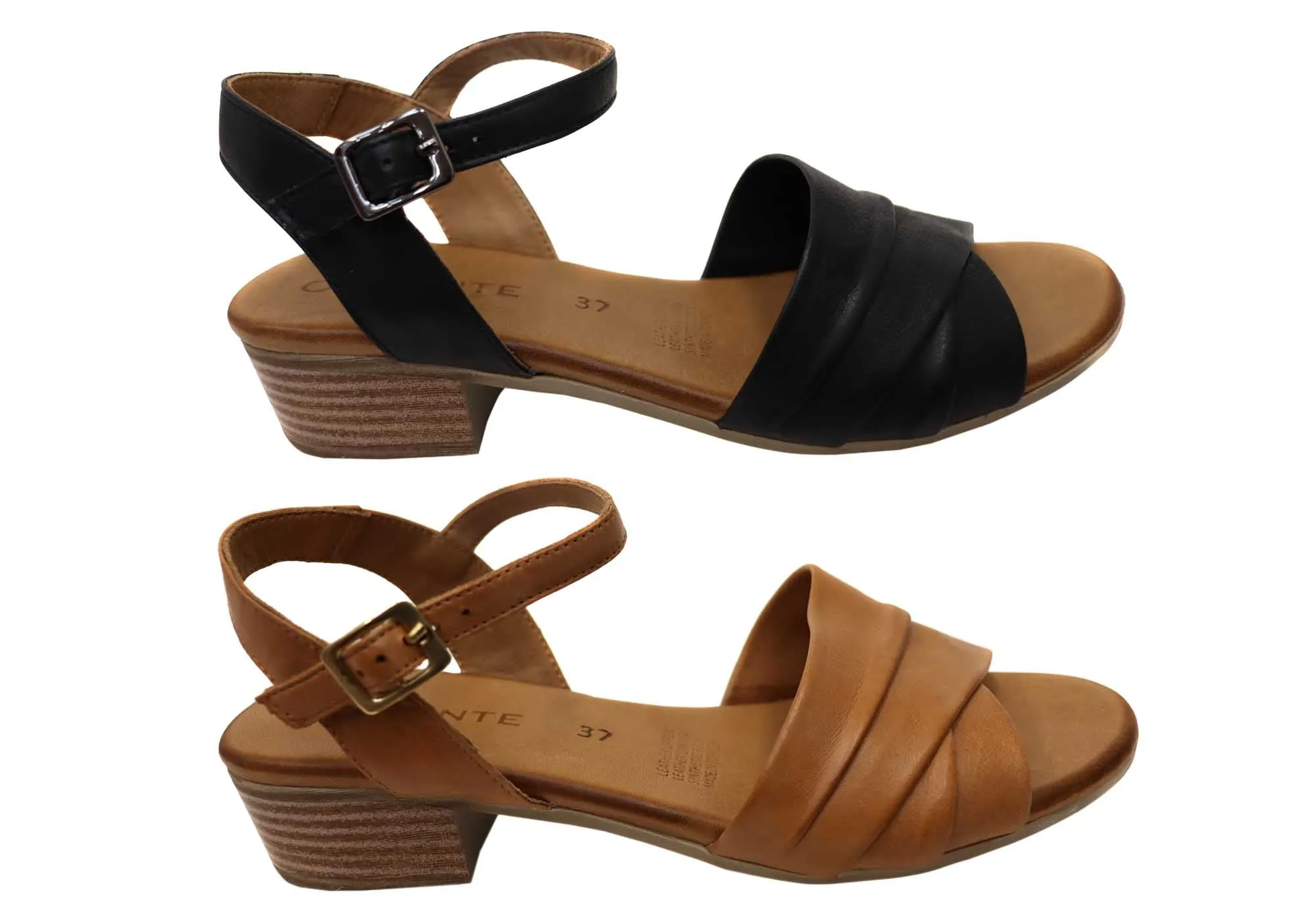 Orizonte Karriner Womens European Leather Low Heel Sandals