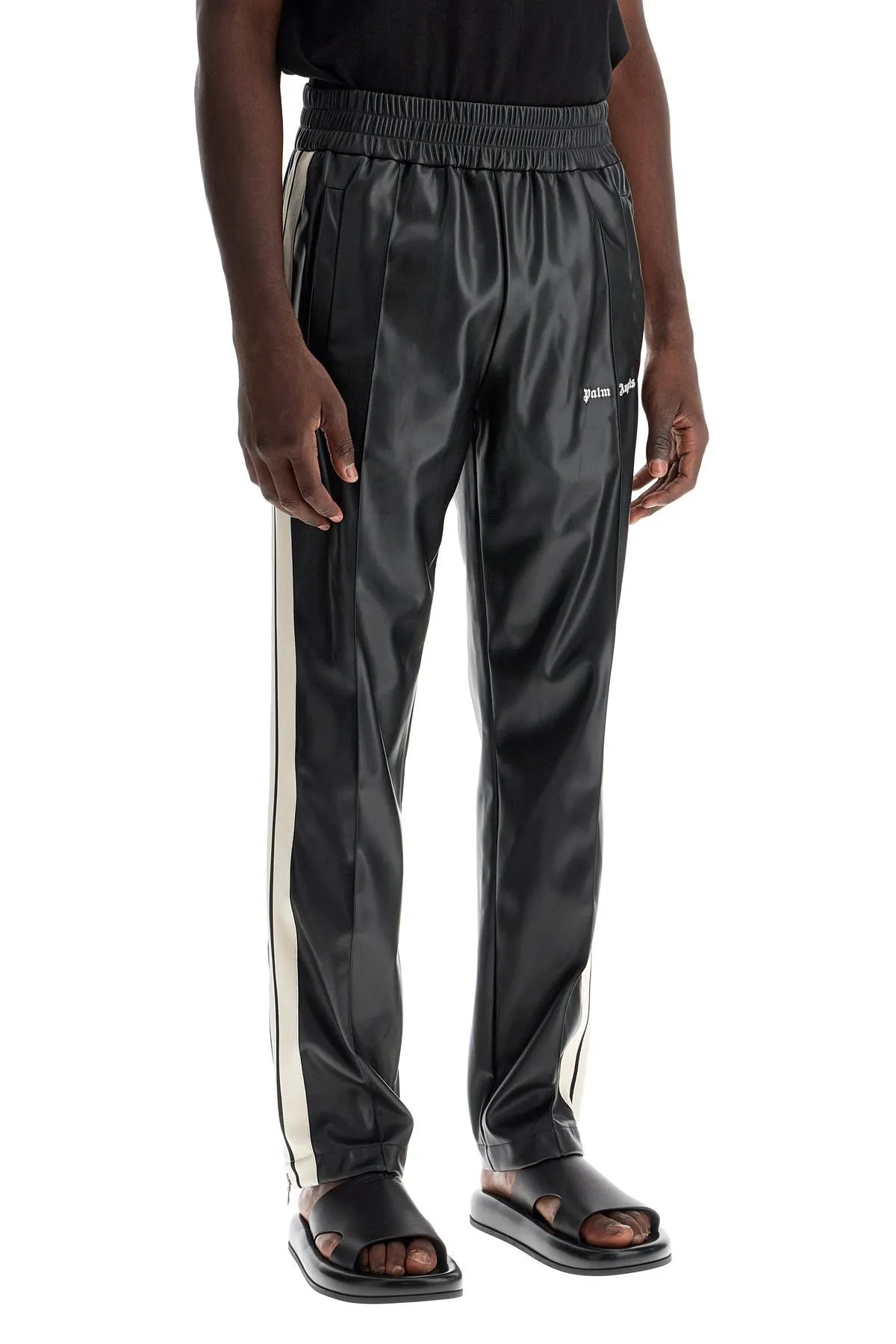 PALM ANGELS faux leather joggers with side stripes