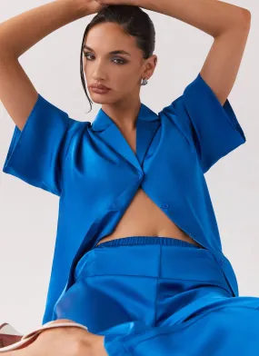 Peppermayo Exclusive - Palm Cove Satin Shirt - Cobalt