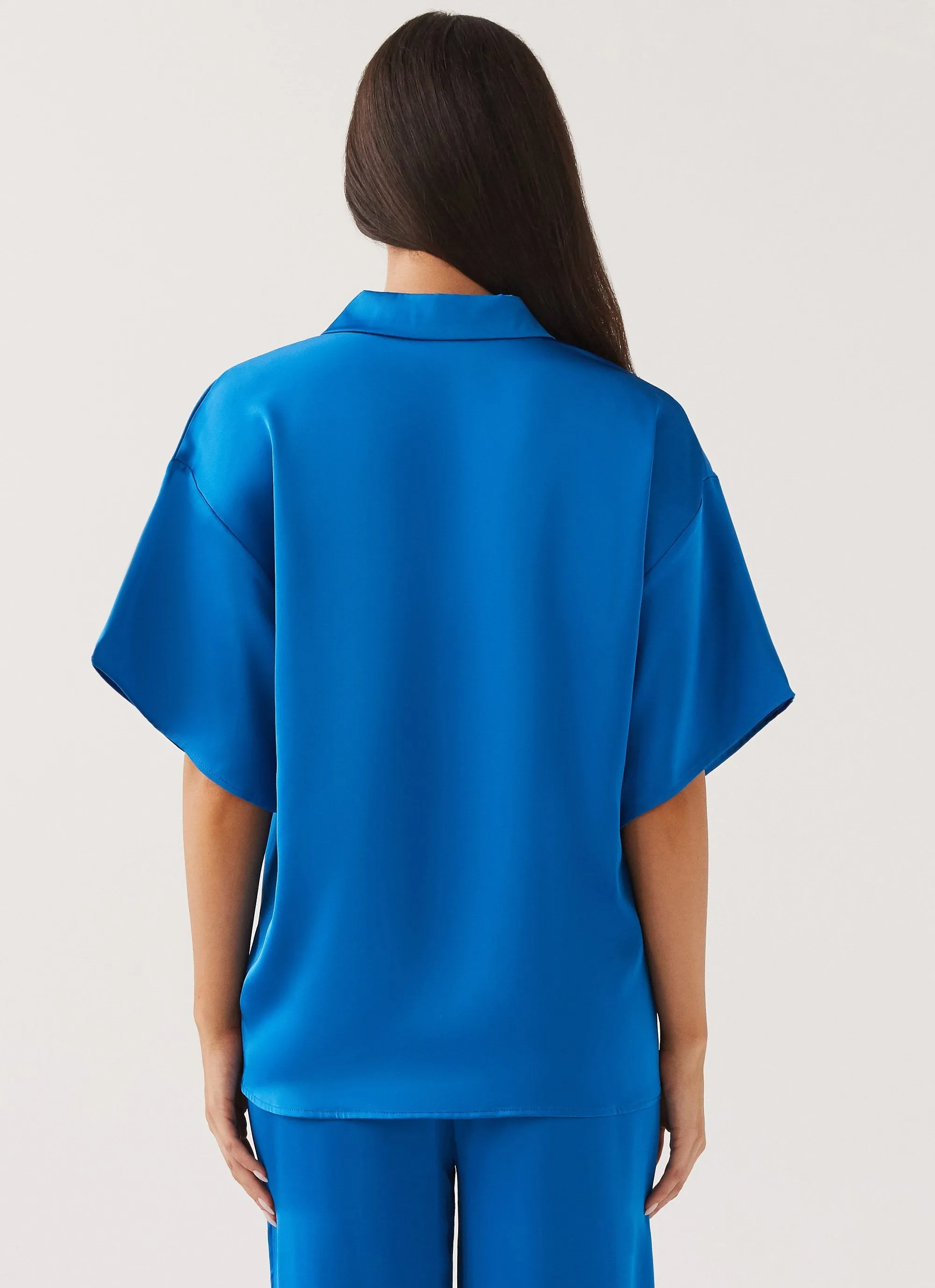 Peppermayo Exclusive - Palm Cove Satin Shirt - Cobalt