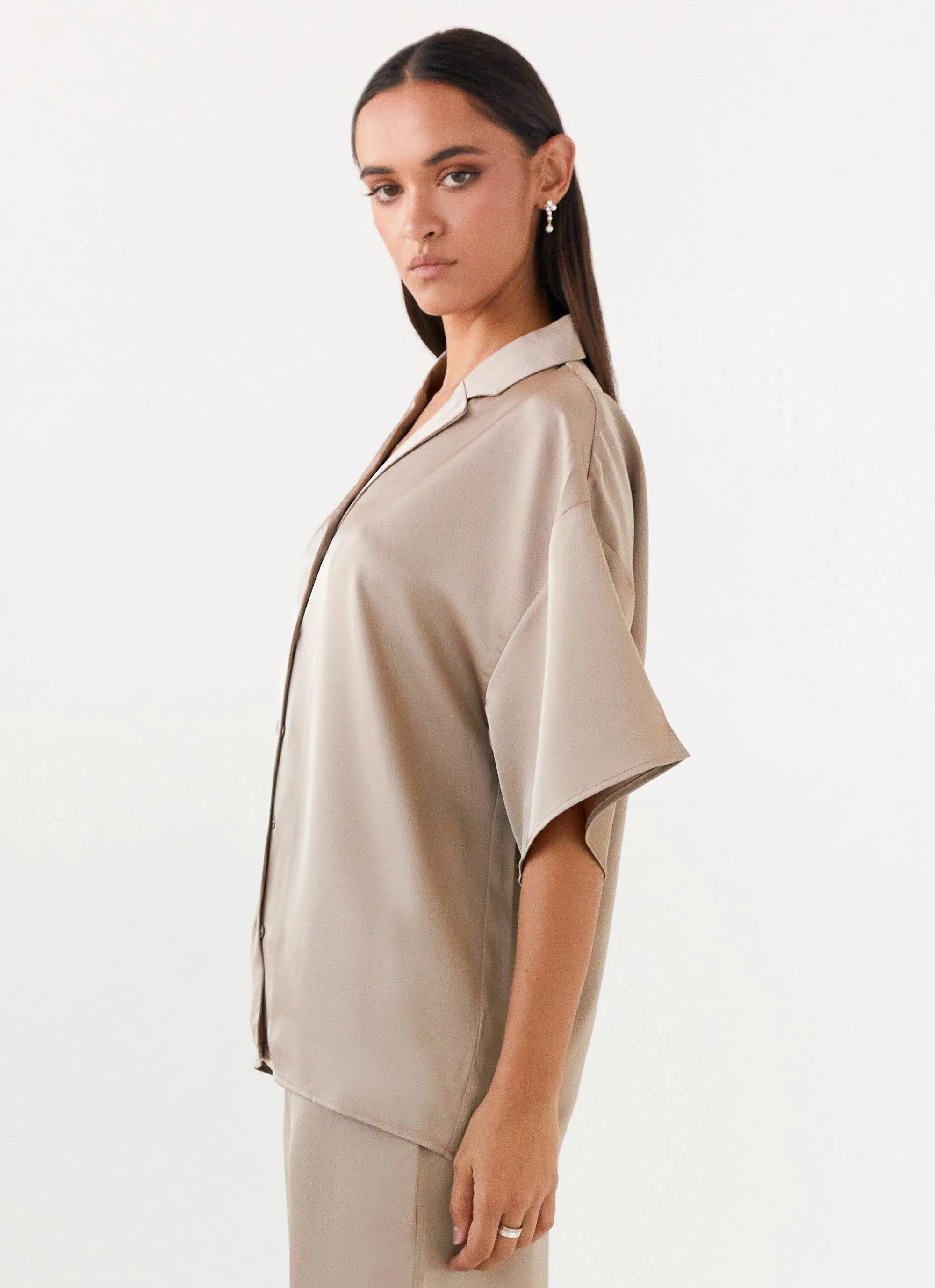 Peppermayo Exclusive - Palm Cove Satin Shirt - Mushroom