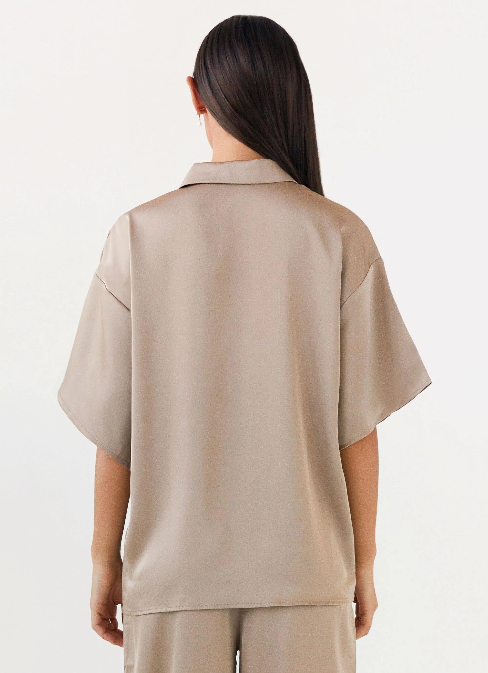 Peppermayo Exclusive - Palm Cove Satin Shirt - Mushroom