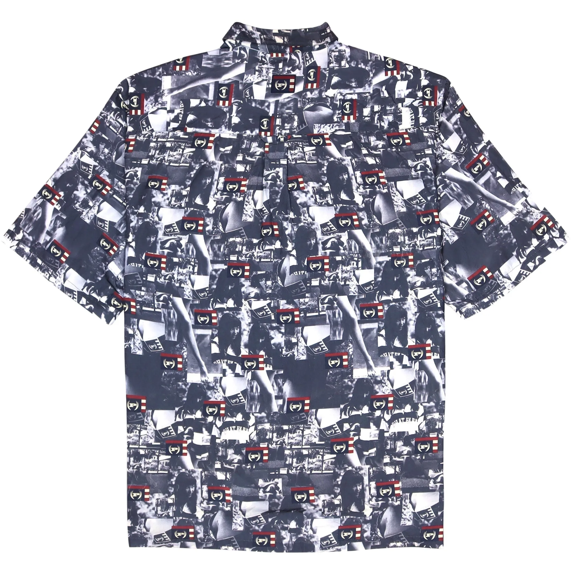 Phat Farm Vintage Button-Up Girl Patterned Shirt Navy White Red