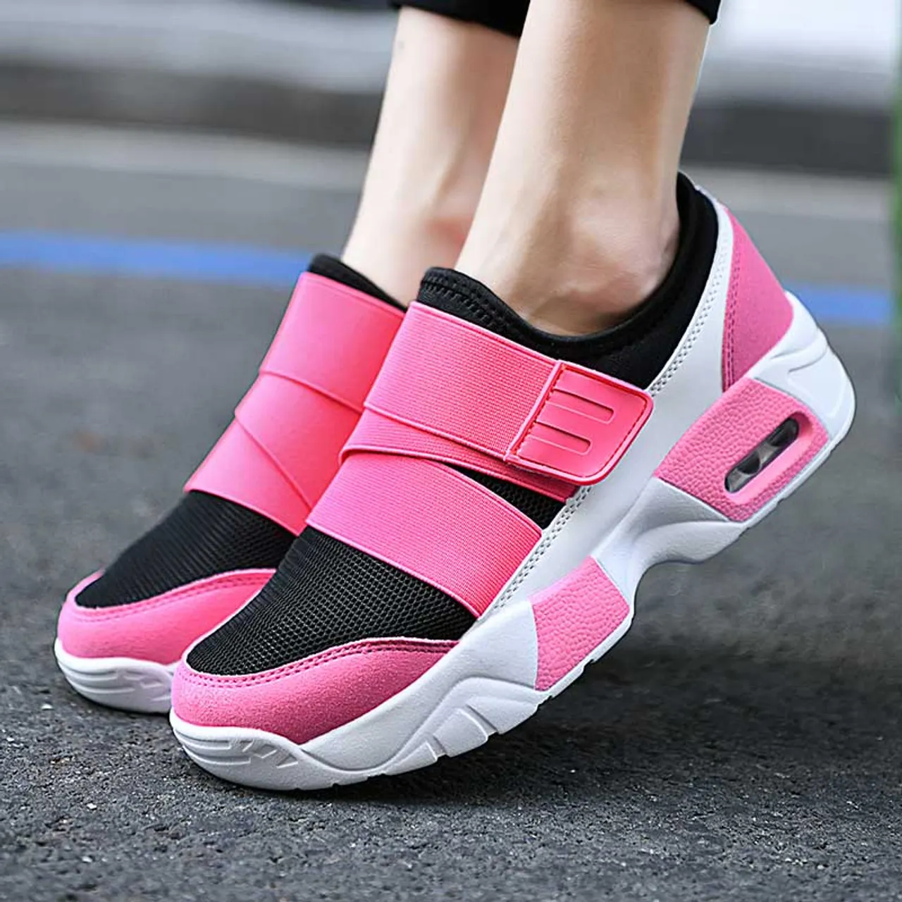 Fashionable Pink Velcro Slip-On Shoe