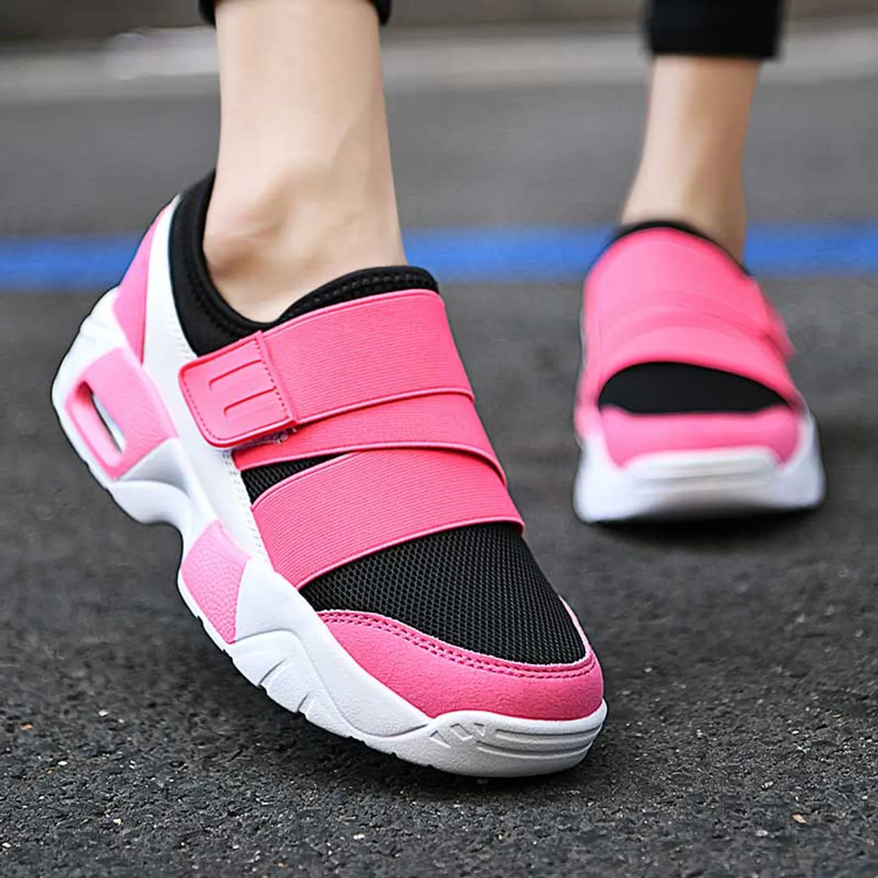 Fashionable Pink Velcro Slip-On Shoe