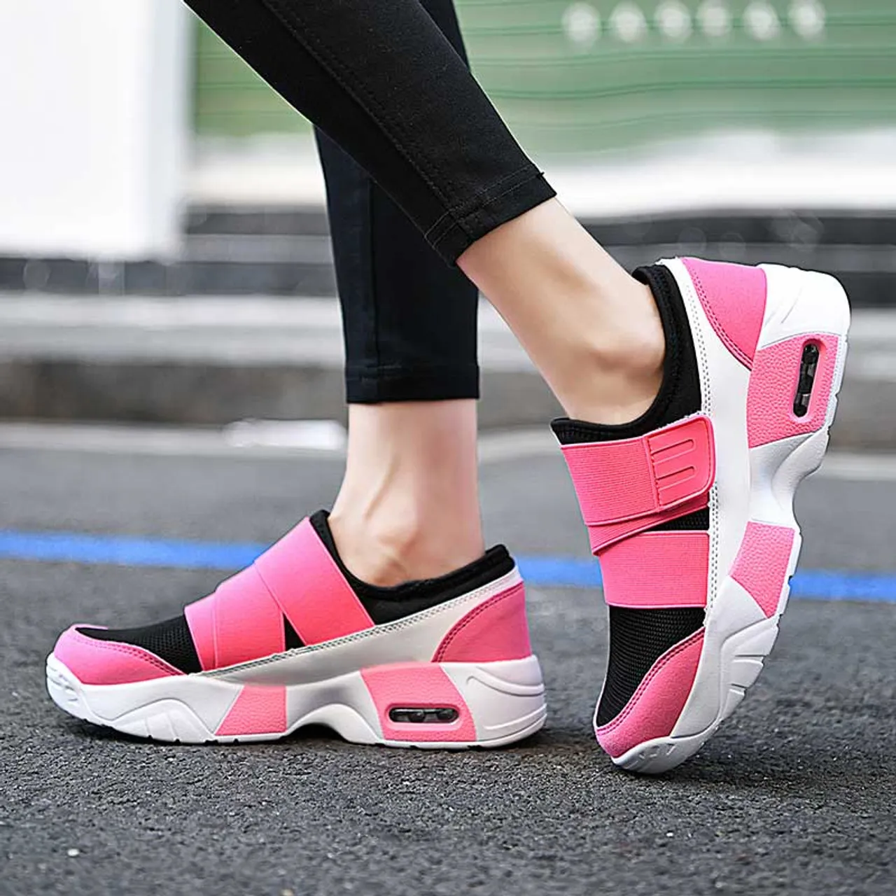 Fashionable Pink Velcro Slip-On Shoe