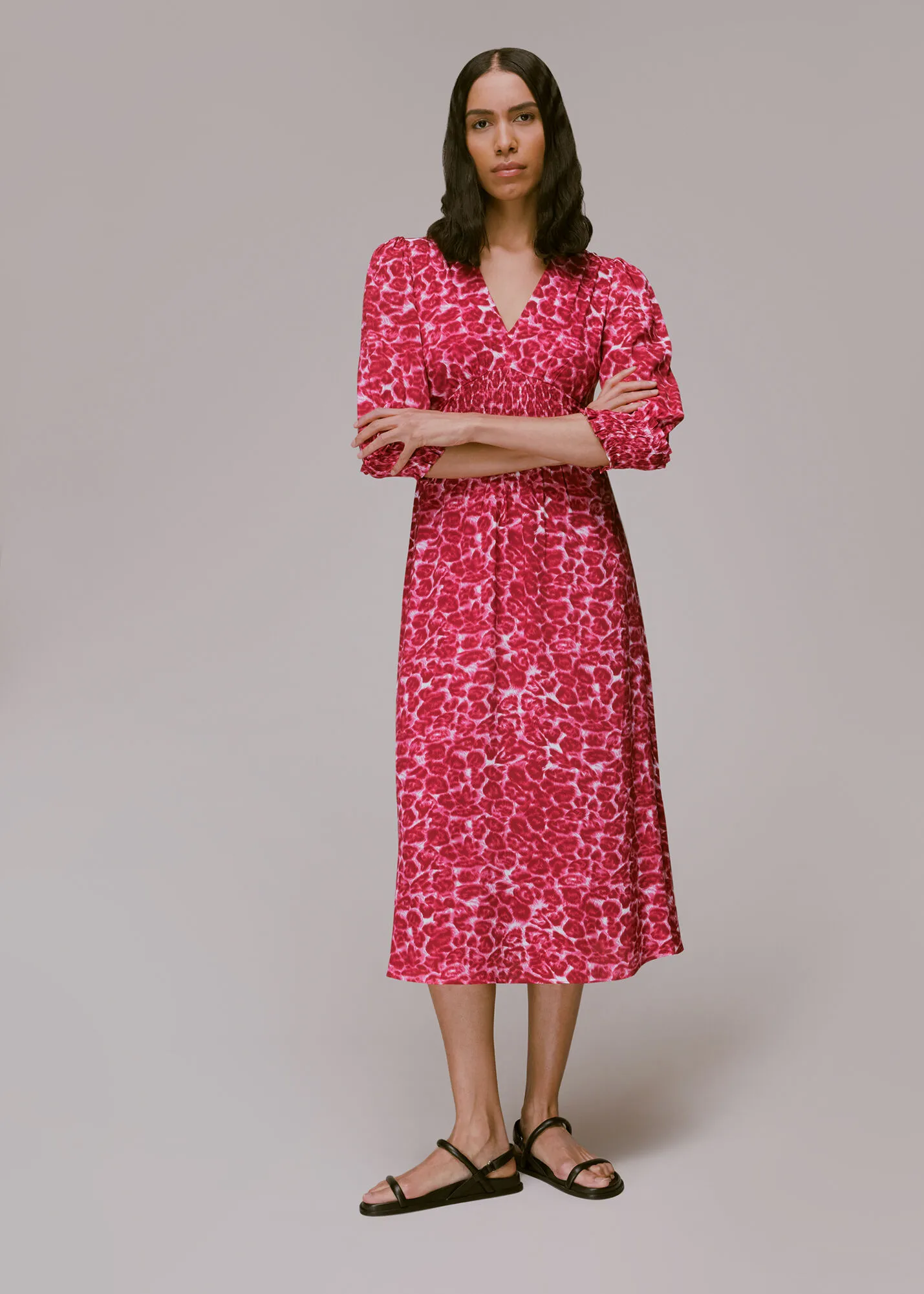 Pink Clouded Leopard Shirred Dress