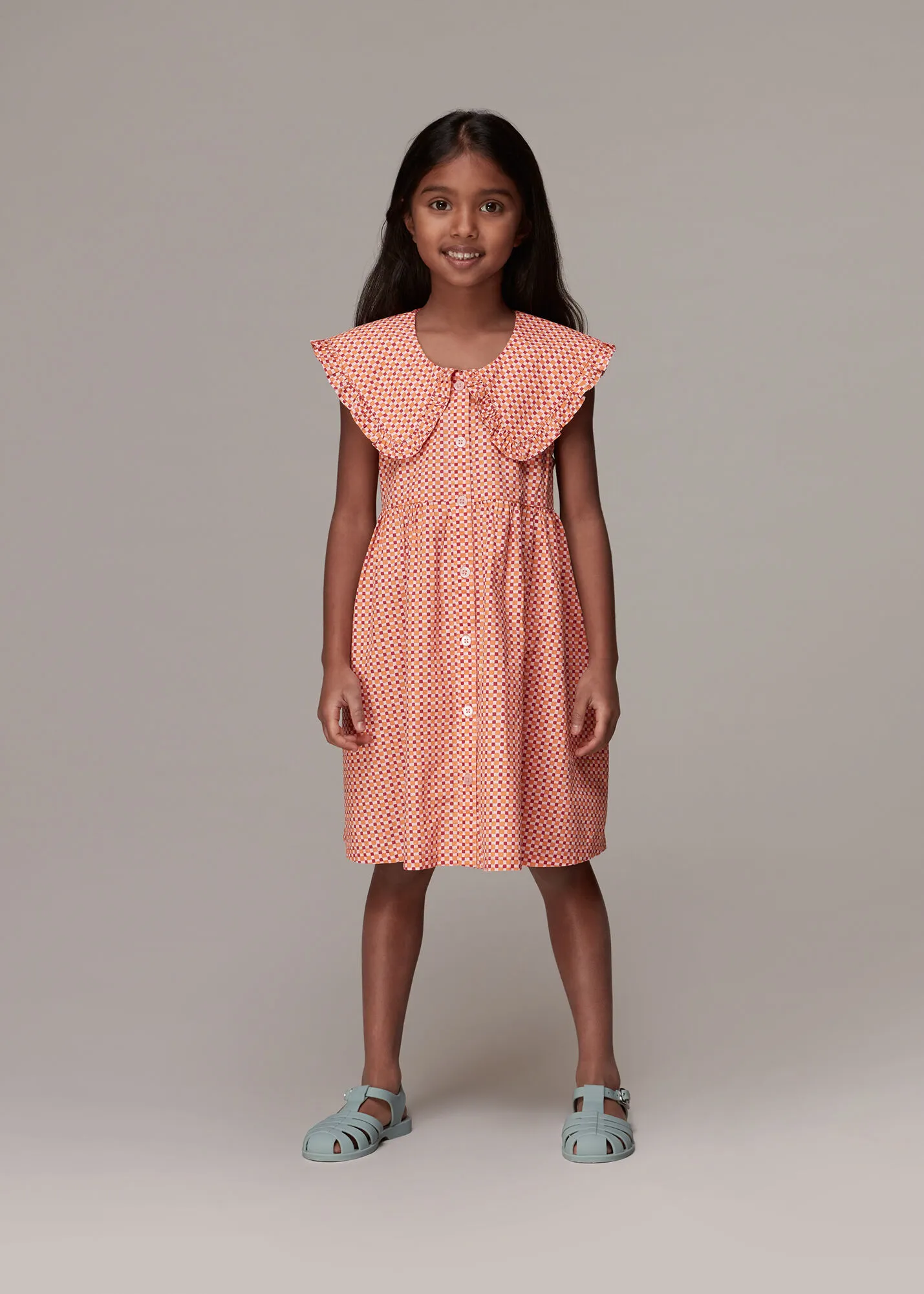 Pink Ditsy Square Nova Collar Dress