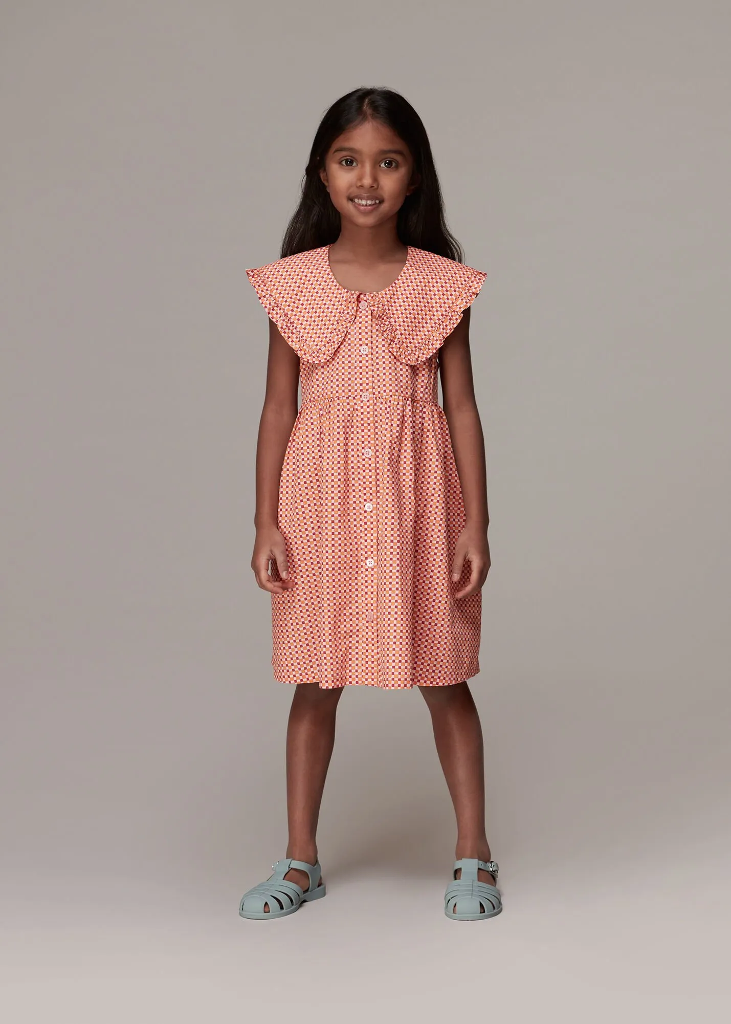 Pink Ditsy Square Nova Collar Dress