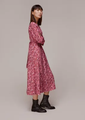 Pink Heath Floral Print Midi Dress