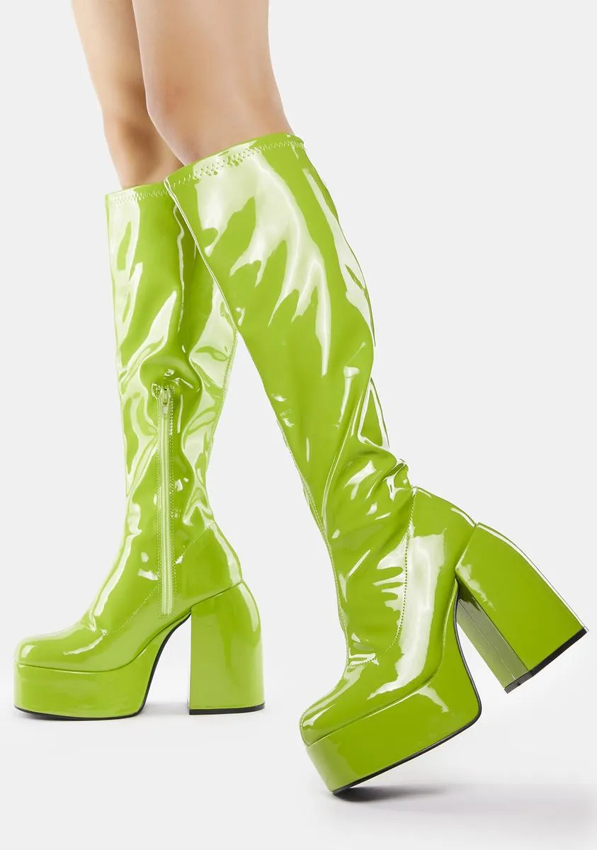 Platform Boots in Green Patent