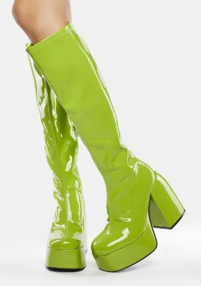 Platform Boots in Green Patent