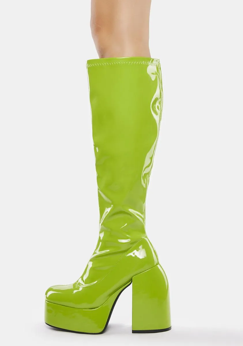 Platform Boots in Green Patent