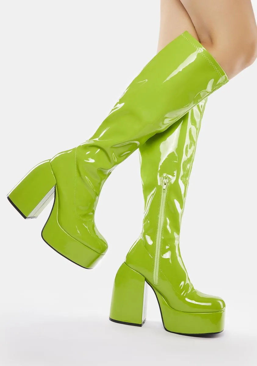 Platform Boots in Green Patent