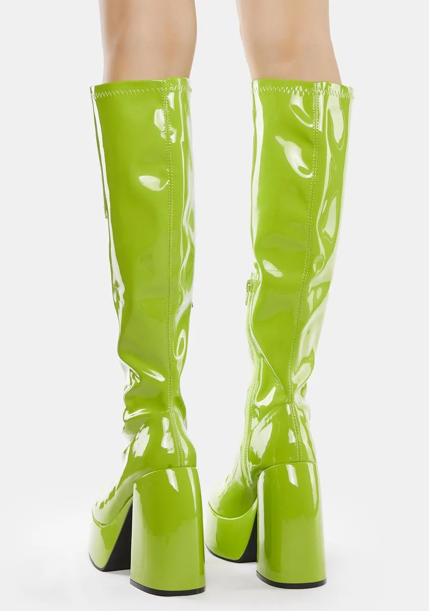 Platform Boots in Green Patent