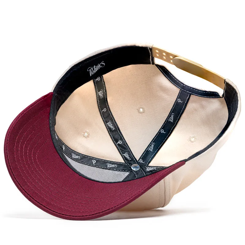 Politics A-Frame Snapback Hat - Cream/Maroon