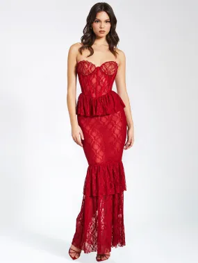 Quennell Burgundy Lace Corset Maxi Dress