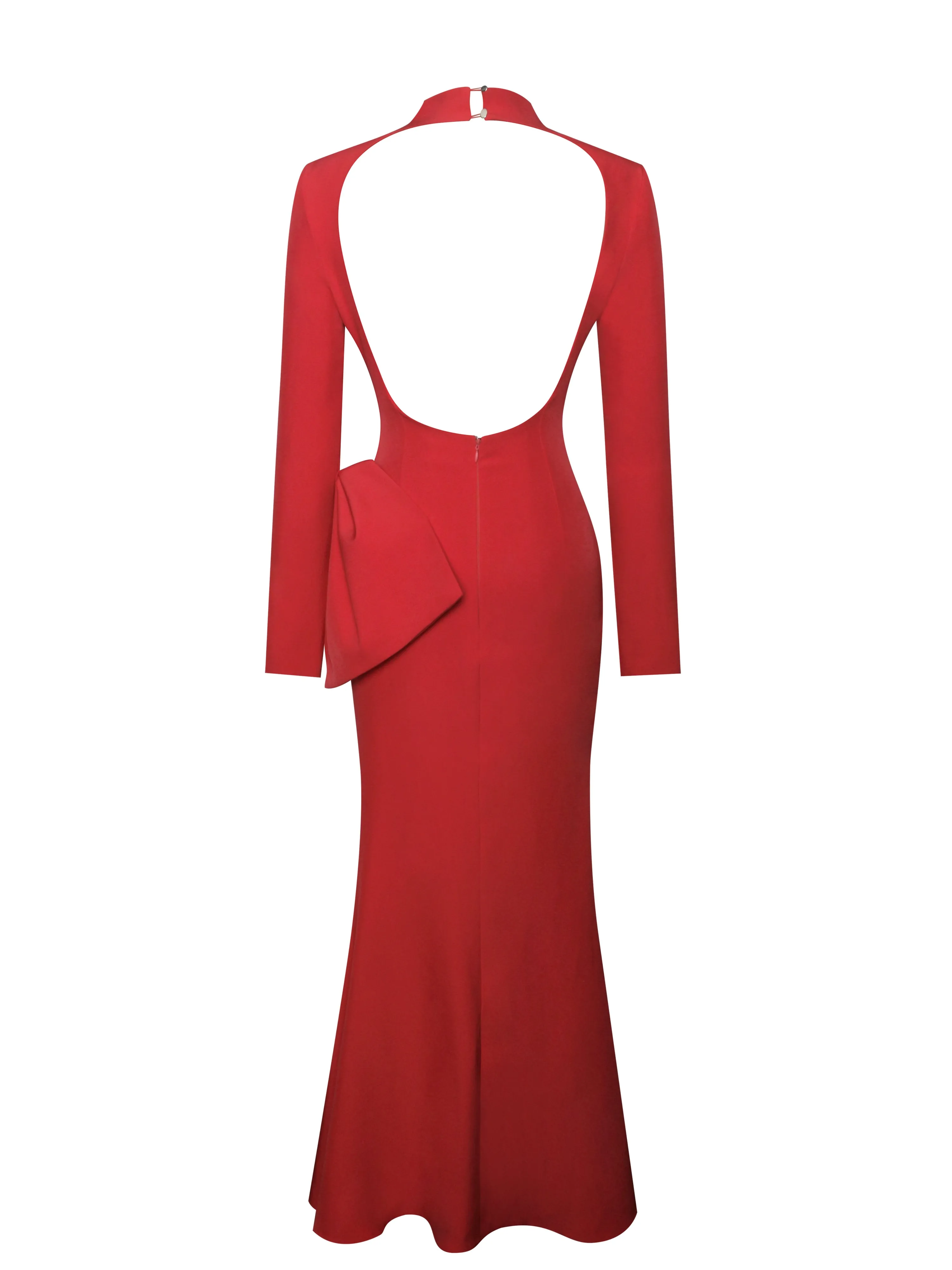 Radha Red Backless Longsleeve Maxi Dress with Bow