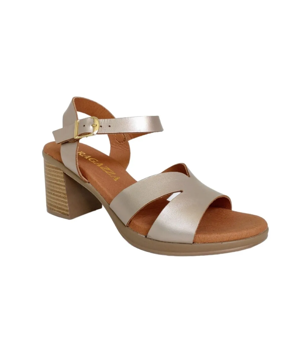 Ragazza Leather with heel Sandal- Gold 0744