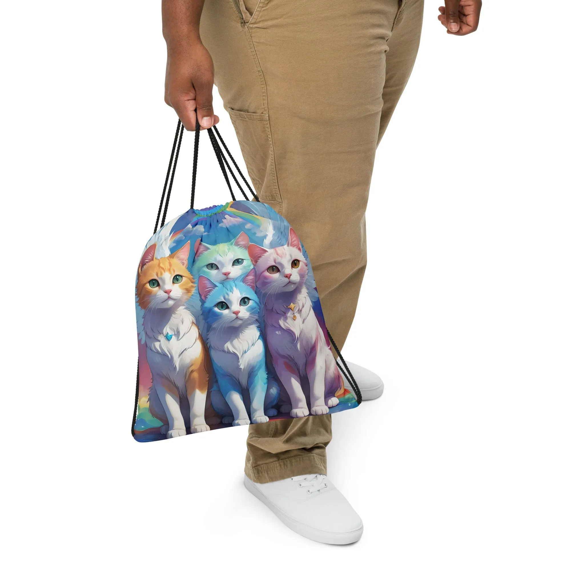 Rainbow Kittens Drawstring Bag