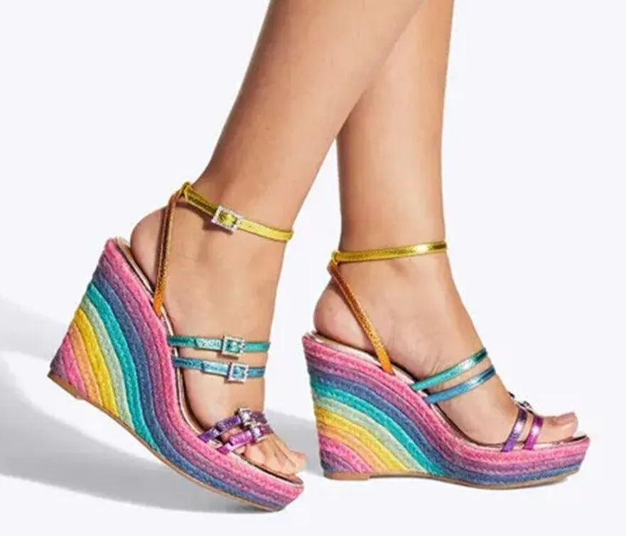 Rainbow Wedge Sandals Shoes