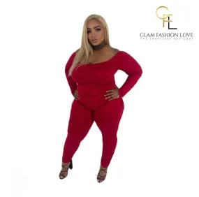 Red Plus Size Off Shoulder Jumpsuit