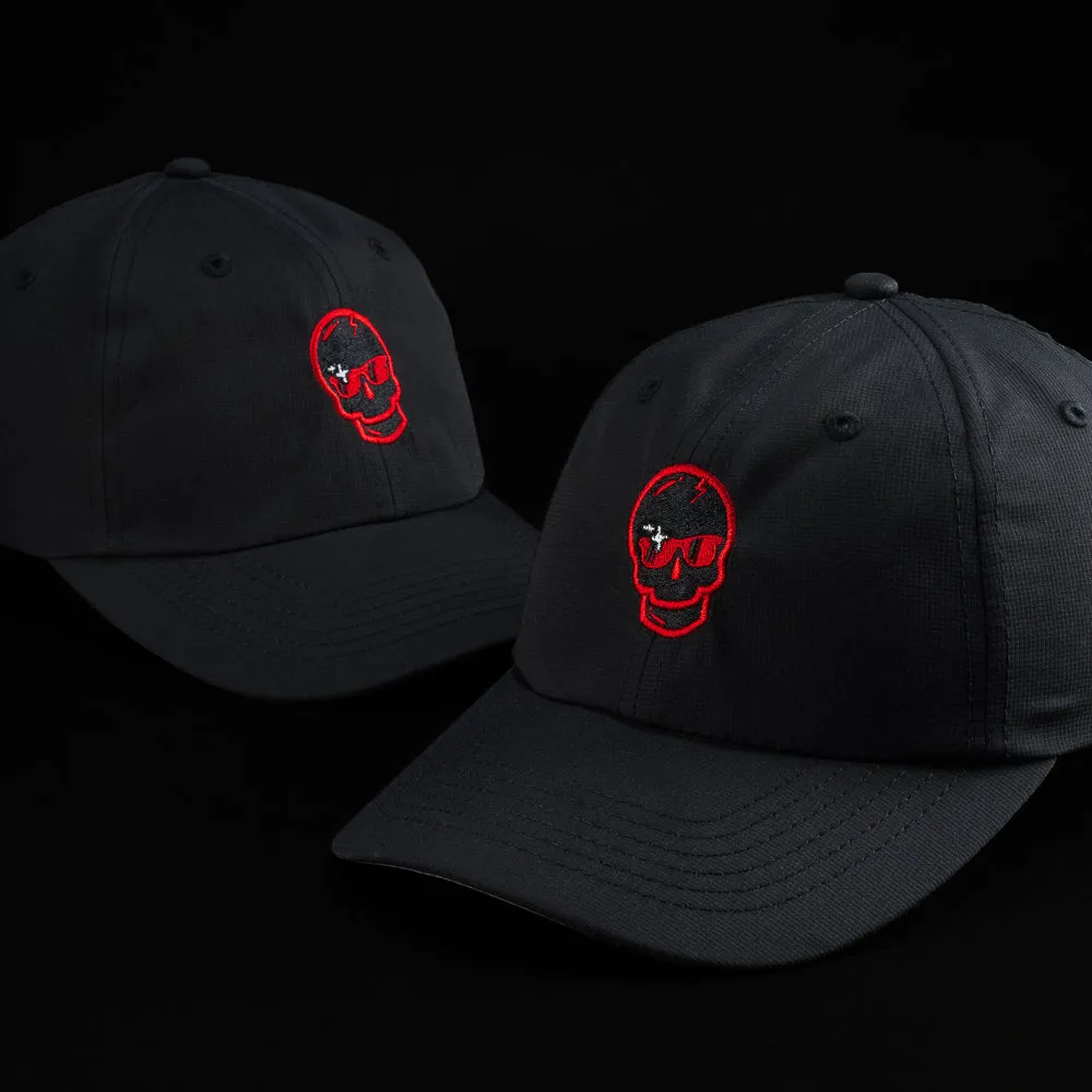 Red Sparkle Skull Black Hat