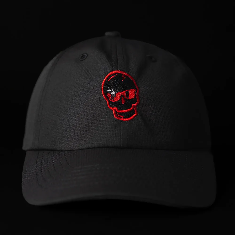 Red Sparkle Skull Black Hat