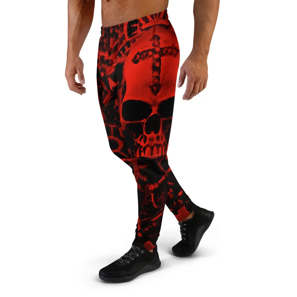 Red Steampunk Skull Slim Fit Men's Joggers