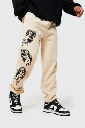 Regular Fit Cherub Graphic Joggers | boohooMAN UK