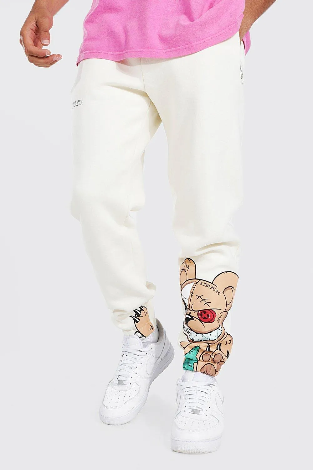 Regular Fit Teddy Graphic Joggers | boohooMAN UK