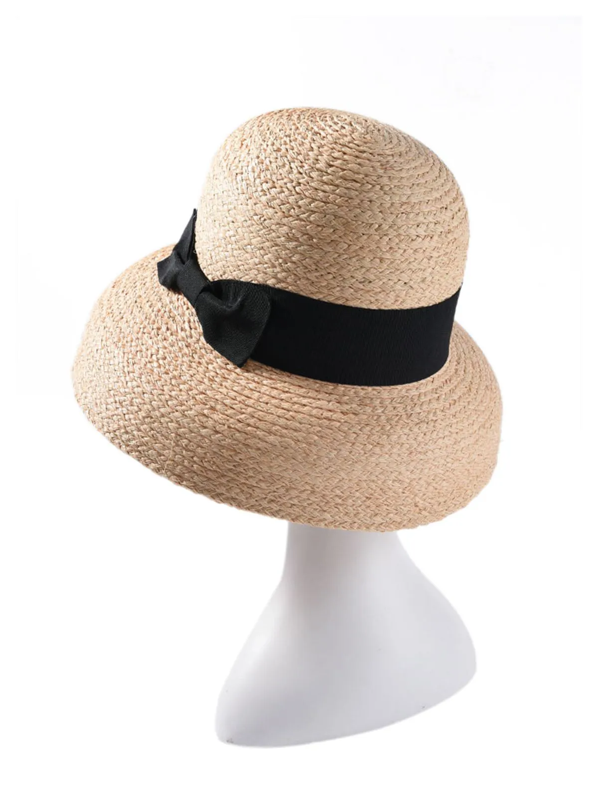 Retro Black Bowknot Raffia Hat