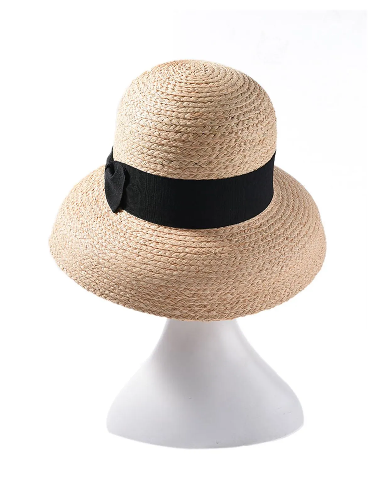 Retro Black Bowknot Raffia Hat