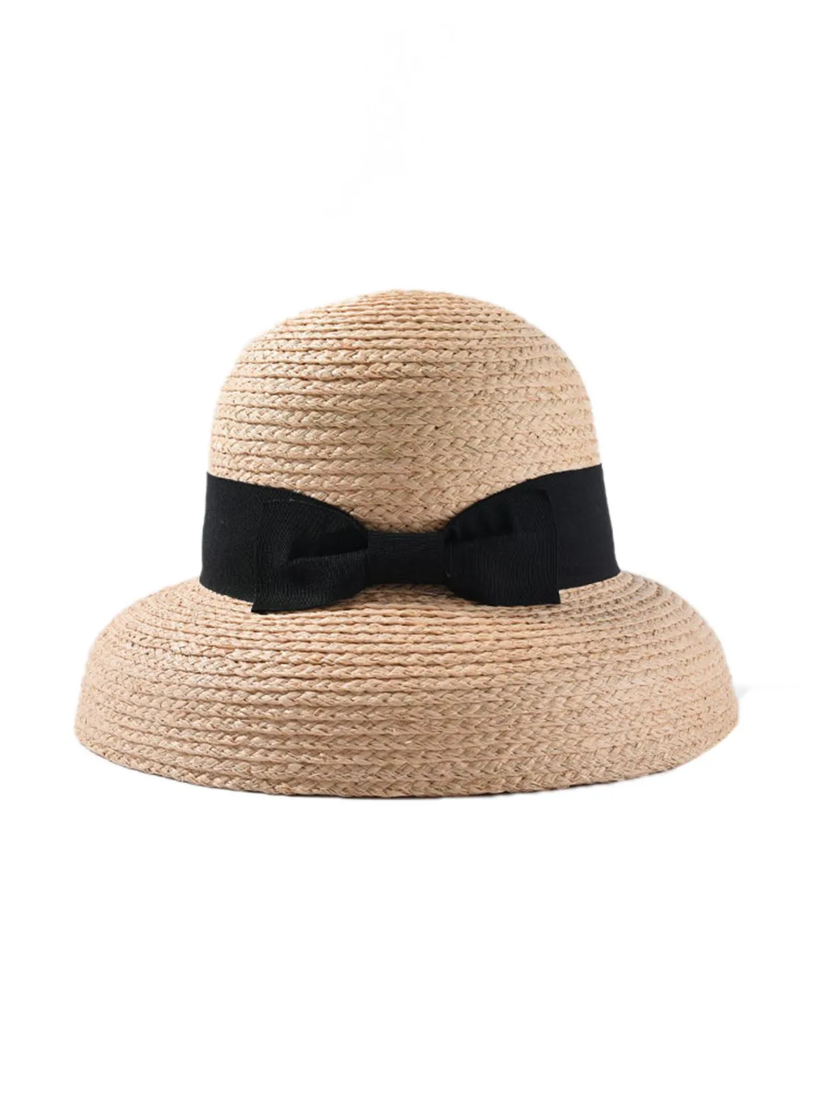 Retro Black Bowknot Raffia Hat